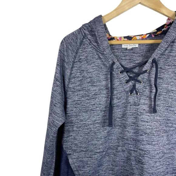 Vera Bradley Lace Up Floral Contrast Hoodie in Navy Multi Size M - Picture 6 of 12